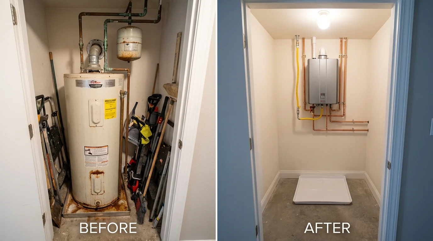 Tank water heater versus wall-mounted tankless unit comparison for Pacifica, CA homeowners