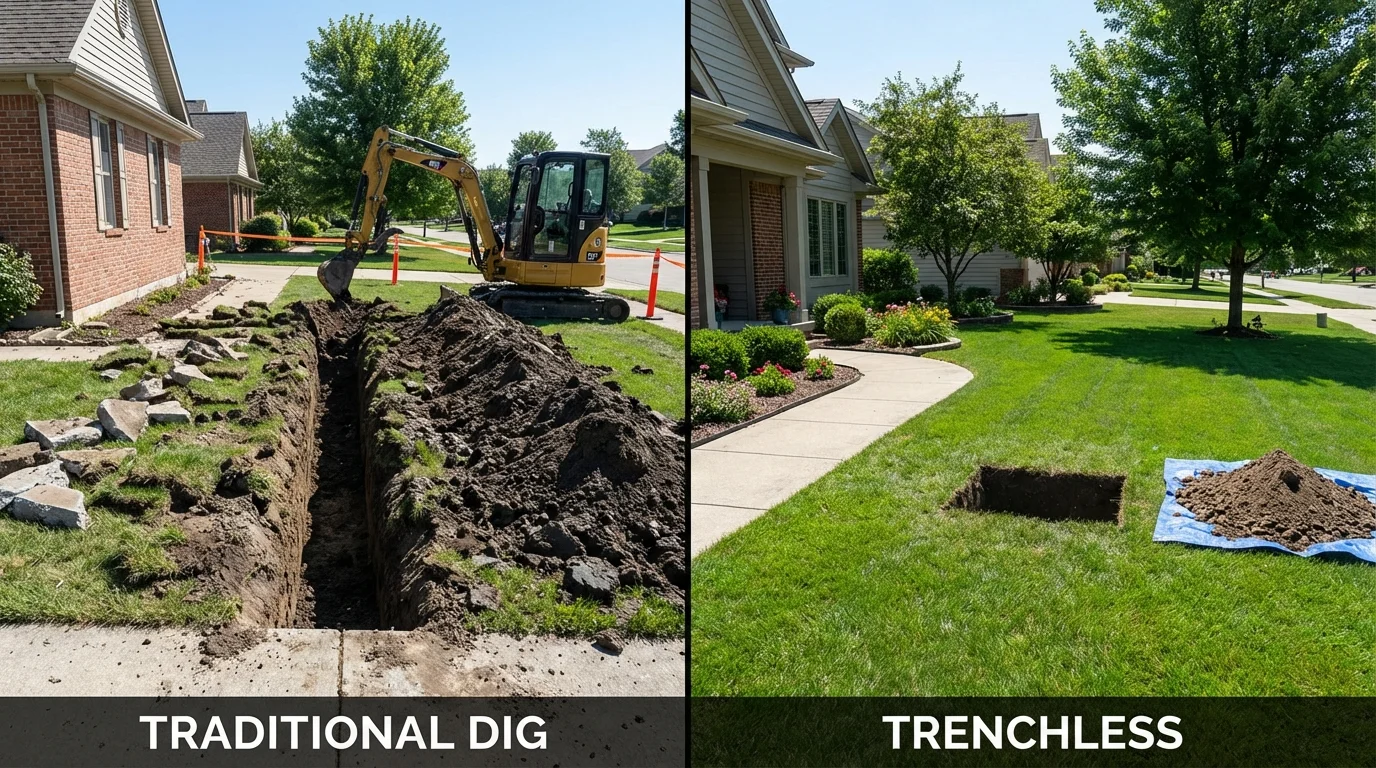 Trenchless sewer repair with minimal yard damage versus traditional excavation in Pacifica, CA